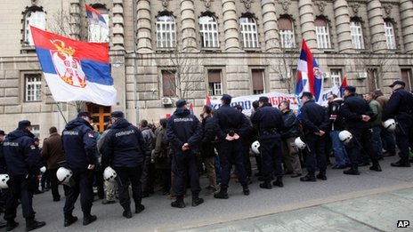 Protesters outside the Serb government building in Belgrade had called for the deal to be rejected