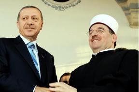 Mufti Naim Ternava (right, with Turkey Prime Minister Recep Tayyip Erdogan in 2010), will lead the Kosovo Islamic Community for another five years. [AFP]